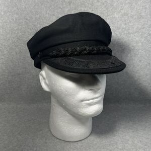 Vintage Authentic Greek Fisherman Cap Hat Black Made In Greece 22" Circumference